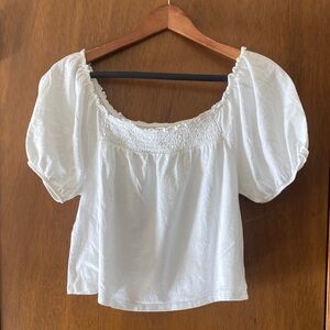 American Eagle Outfitters White Smocked Blouse